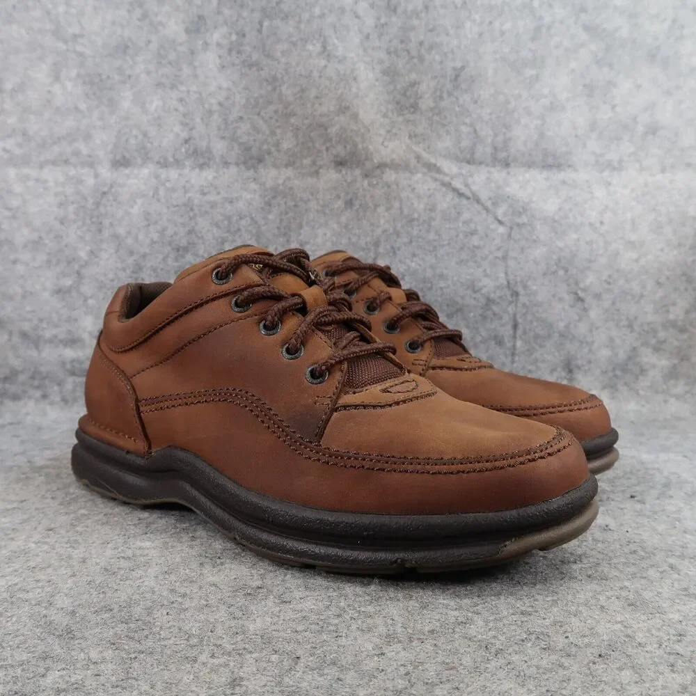 Rockport Shoes Mens 9 Casual Oxford Trainer Leather Brown Comfort Work Plain Toe